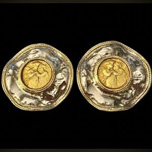 Vintage Gold and Silver Tone Metal Wavy Motive Figural Clip-On Earrings Stunning